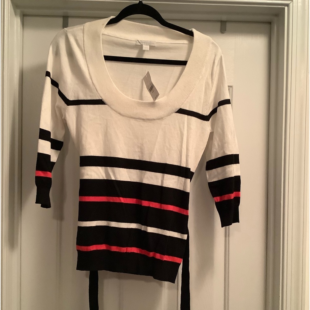 new york and company light weight belted sweater black Cream and Pink Sm Nwt